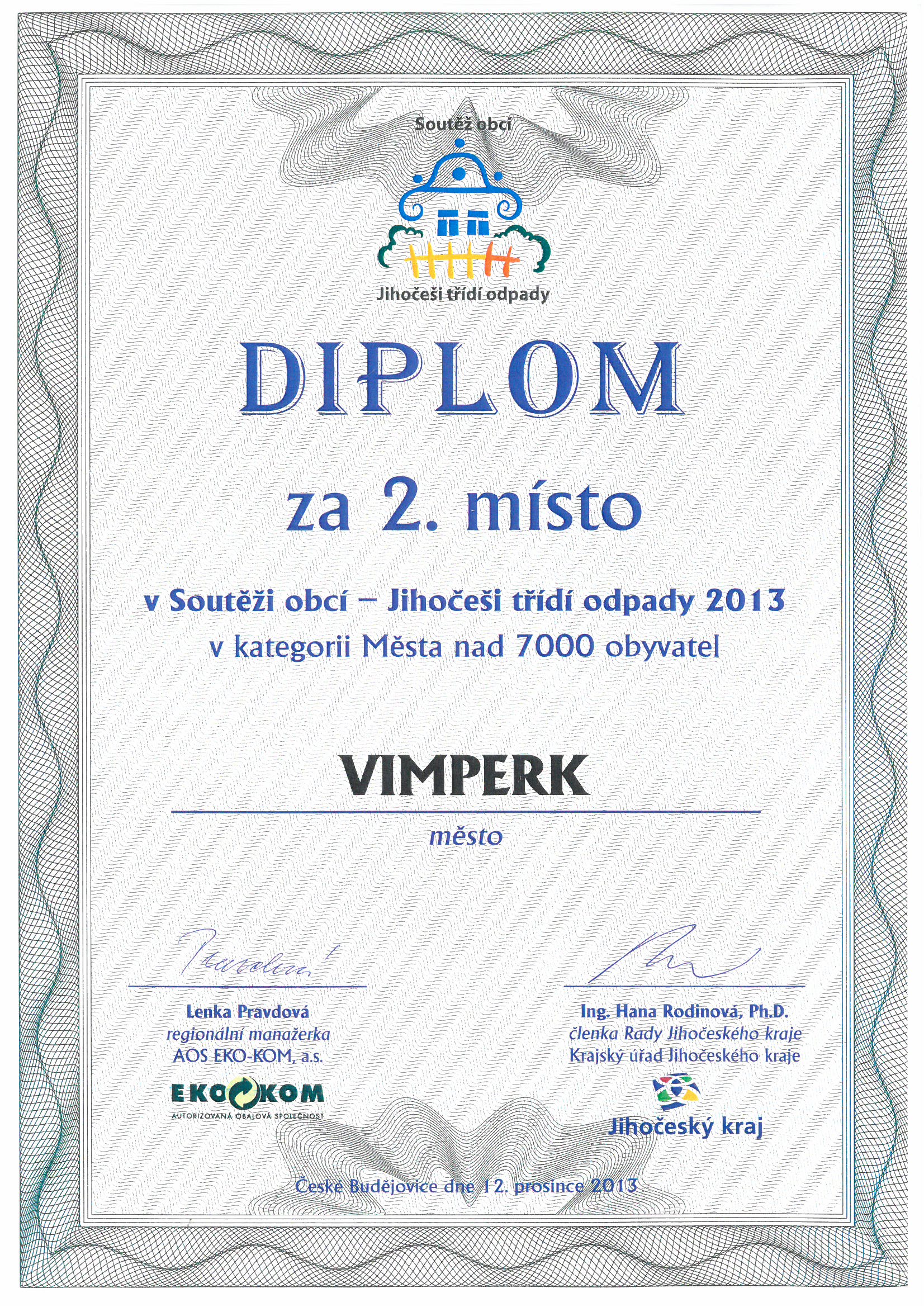 diplom mesto vimperk