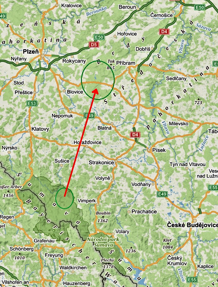 vzdalenost prekonana rysem