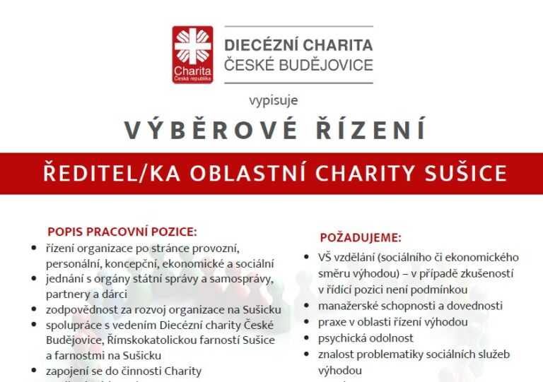Pracovní příležitost – ředitel/ka Oblastní charity Sušice