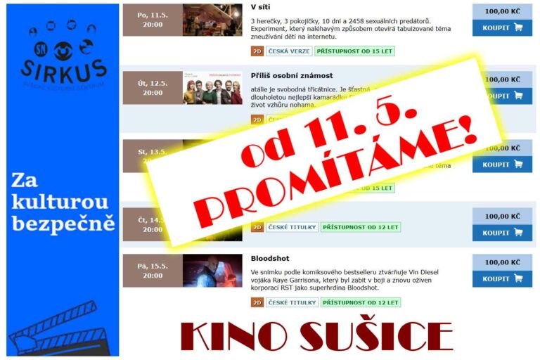 KINO Sušice  opět promítá od pondělka