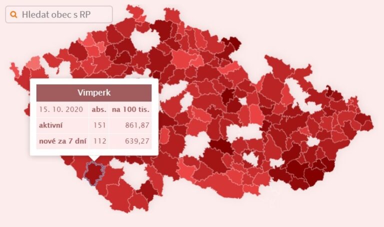 Šíření koronaviru na mapě