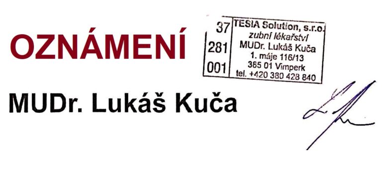 Oznámení MUDr. Lukáš Kuča