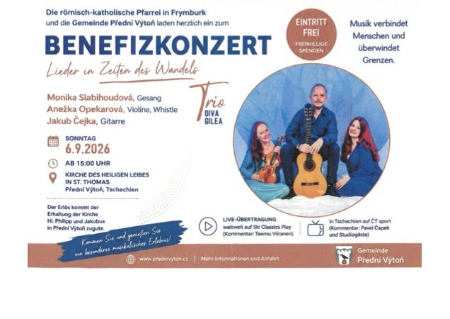 Plakát: benefiční koncert 6. 9. 2026 v kostele sv. Tomáše