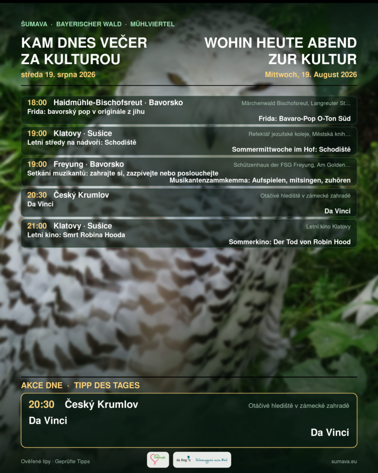 Kam dnes večer za kulturou · středa 19. srpna 2026