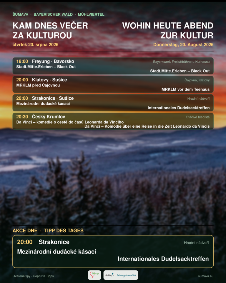 Kam dnes večer za kulturou · čtvrtek 20. srpna 2026