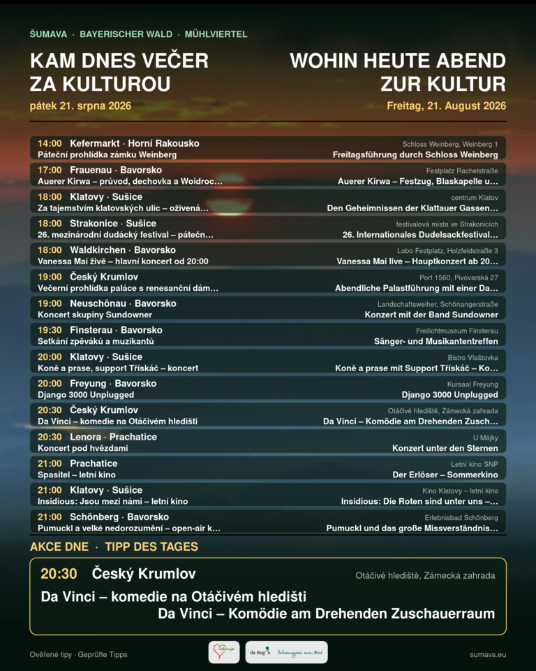Kam dnes večer za kulturou · pátek 21. srpna 2026