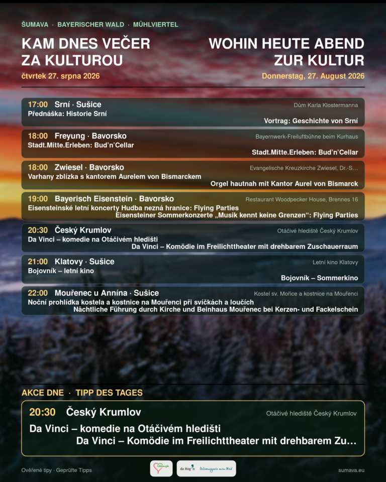 Kam dnes večer za kulturou · čtvrtek 27. srpna 2026
