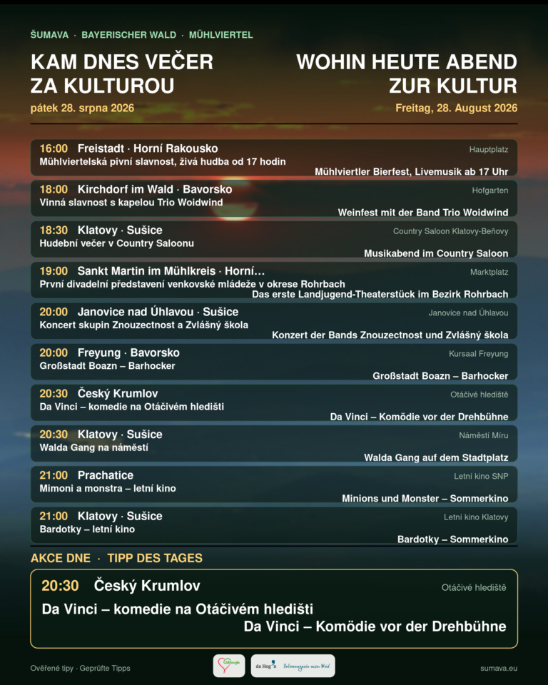 Kam dnes večer za kulturou · pátek 28. srpna 2026