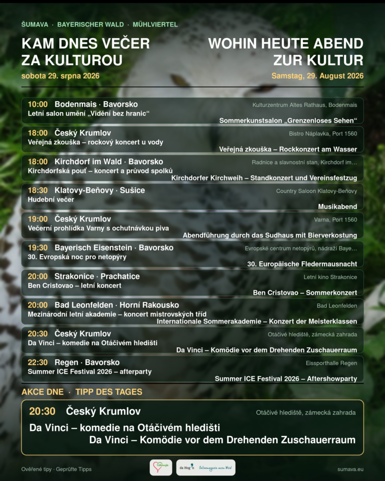 Kam dnes večer za kulturou · sobota 29. srpna 2026
