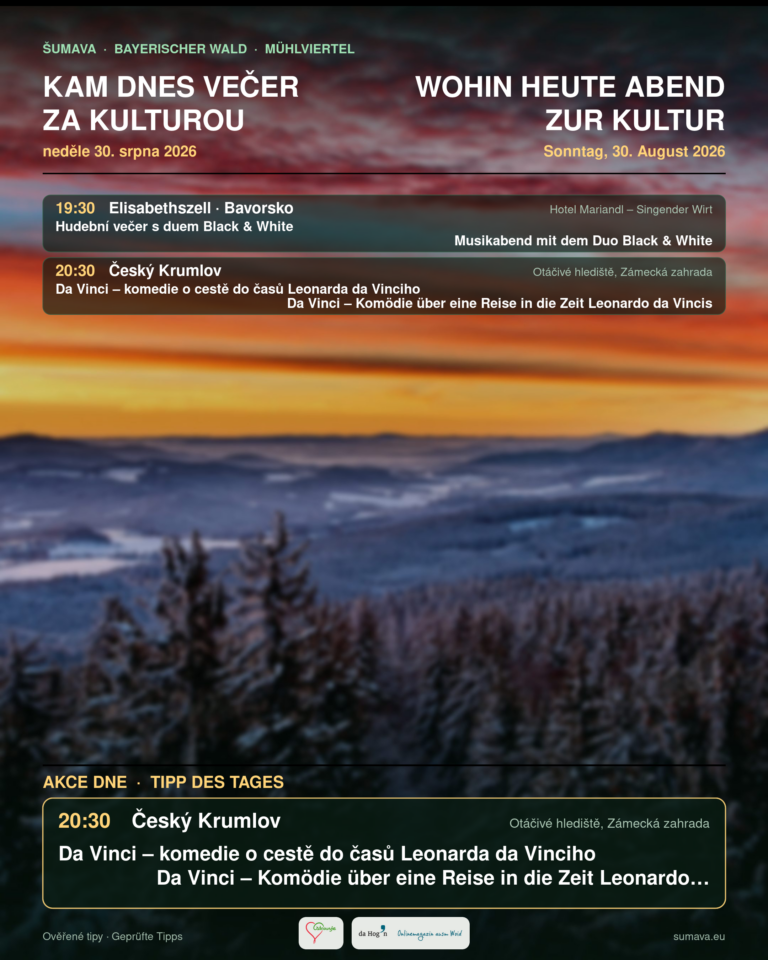 Kam dnes večer za kulturou · neděle 30. srpna 2026