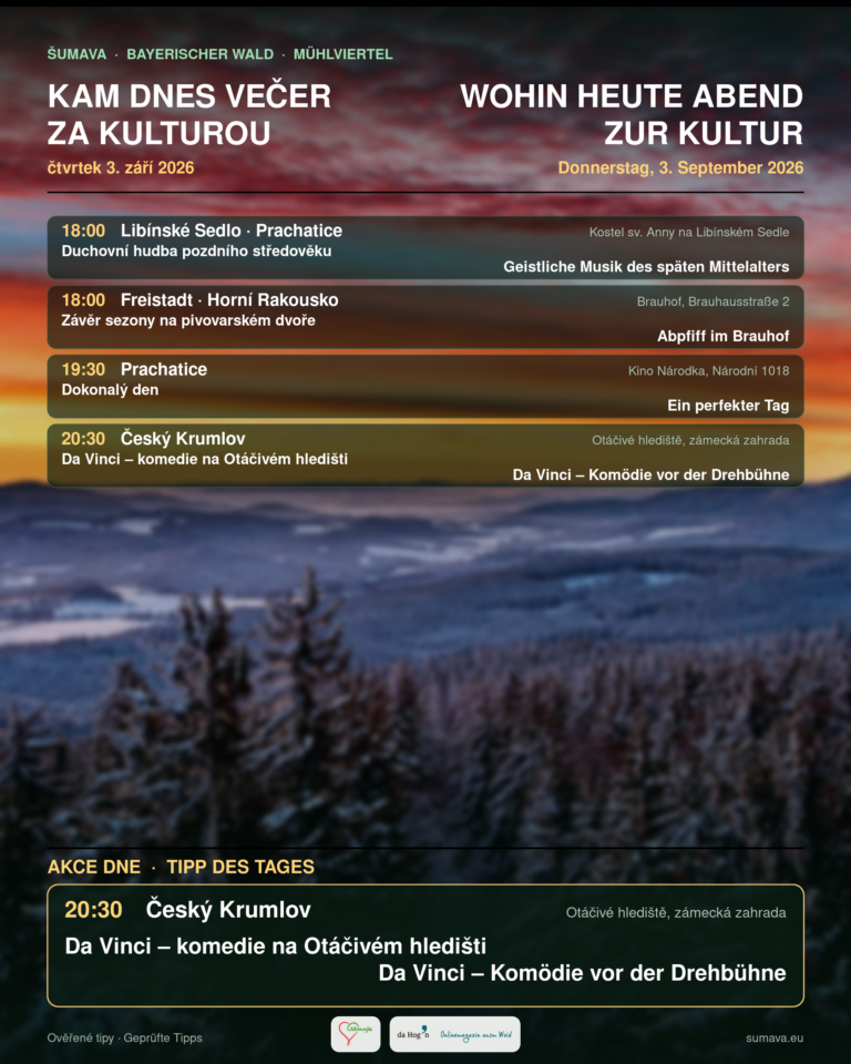 Kam dnes večer za kulturou · čtvrtek 3. září 2026