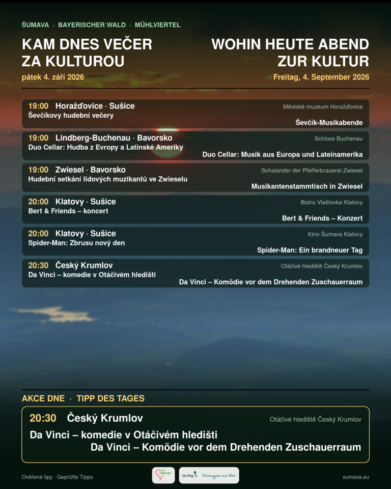 Kam dnes večer za kulturou · pátek 4. září 2026