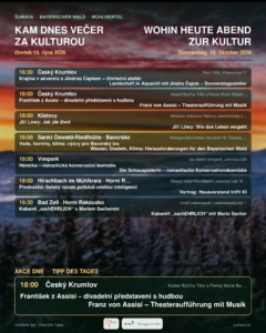Kam dnes večer za kulturou · čtvrtek 15. října 2026
