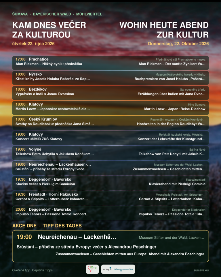 Kam dnes večer za kulturou · čtvrtek 22. října 2026