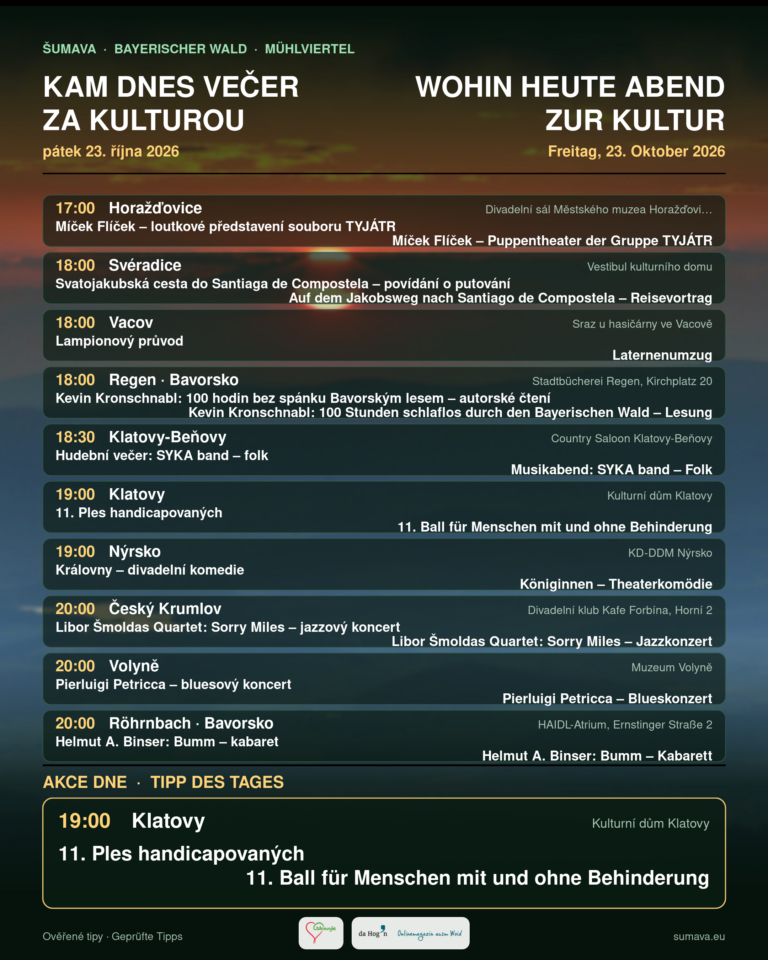 Kam dnes večer za kulturou · pátek 23. října 2026