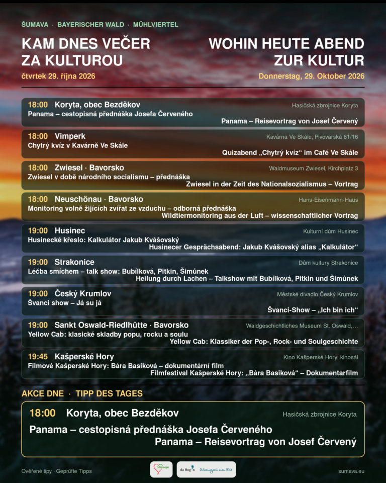 Kam dnes večer za kulturou · čtvrtek 29. října 2026