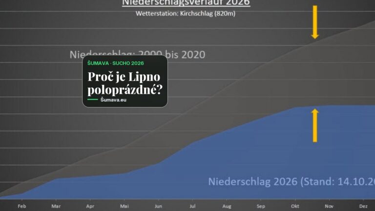 Všichni vidí poloprázdné Lipno. Graf ze sousedního Mühlviertelu ukazuje, kolik deště letos chybí: téměř 400 milimetrů